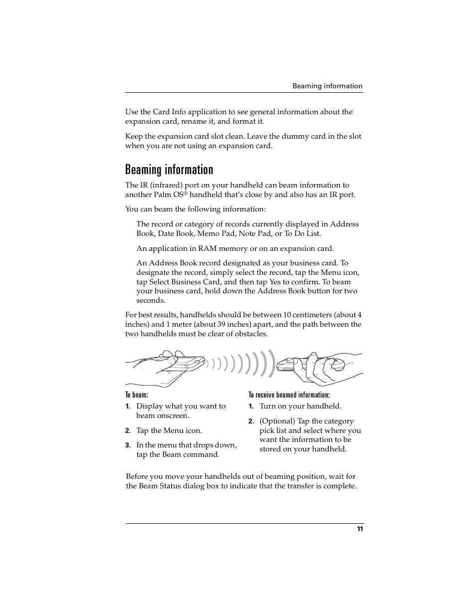 Beaming information, To beam | Palm handheld m100 User Manual | Page 15 / 28