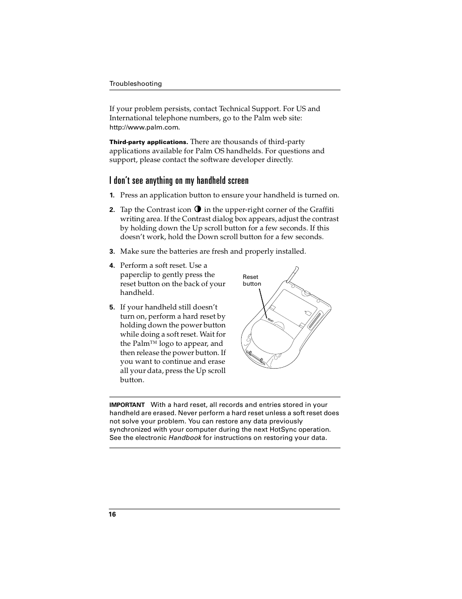 I don’t see anything on my handheld screen | Palm handheld m100 User Manual | Page 20 / 28