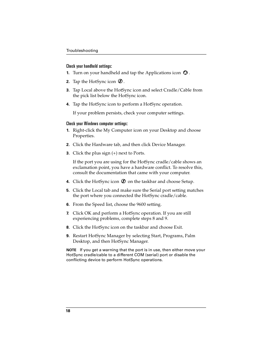 Check your handheld settings, Check your windows computer settings | Palm handheld m100 User Manual | Page 22 / 28