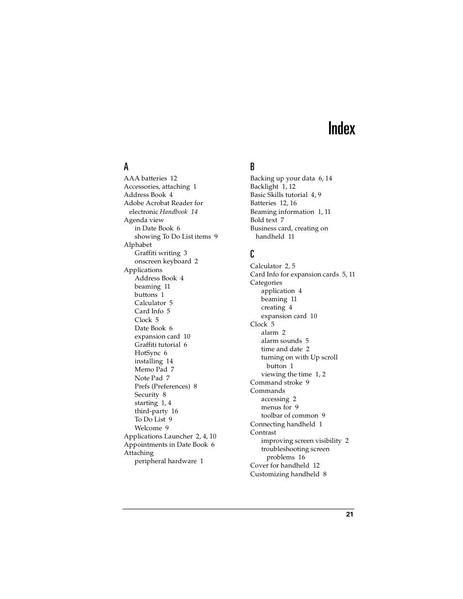 Index | Palm handheld m100 User Manual | Page 25 / 28