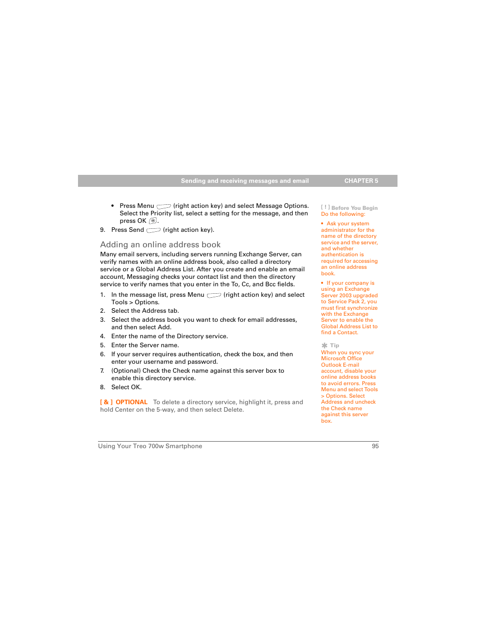Adding an online address book | Palm 700w User Manual | Page 103 / 290