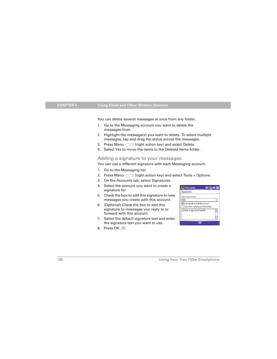 Adding a signature to your messages | Palm 700w User Manual | Page 108 / 290