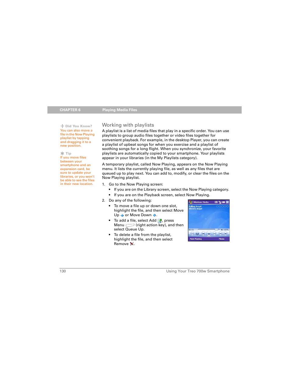 Working with playlists | Palm 700w User Manual | Page 138 / 290