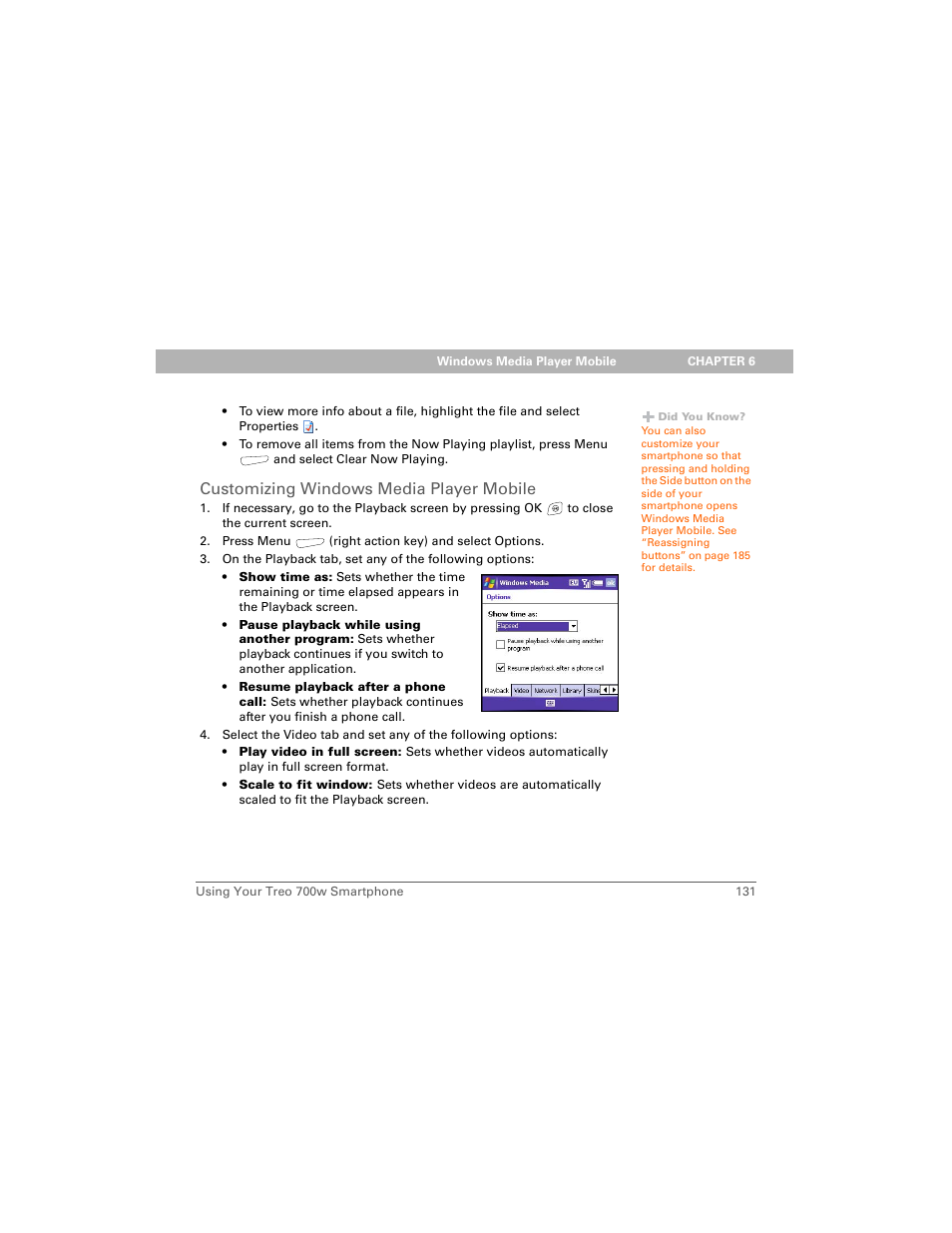 Customizing windows media player mobile | Palm 700w User Manual | Page 139 / 290