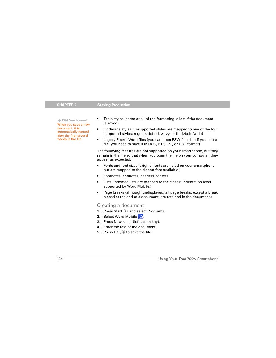 Creating a document | Palm 700w User Manual | Page 142 / 290