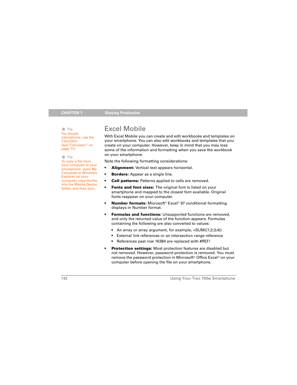 Excel mobile | Palm 700w User Manual | Page 150 / 290