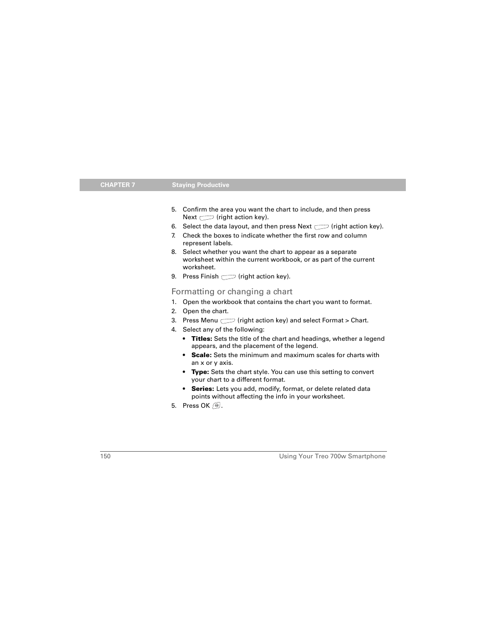 Formatting or changing a chart | Palm 700w User Manual | Page 158 / 290