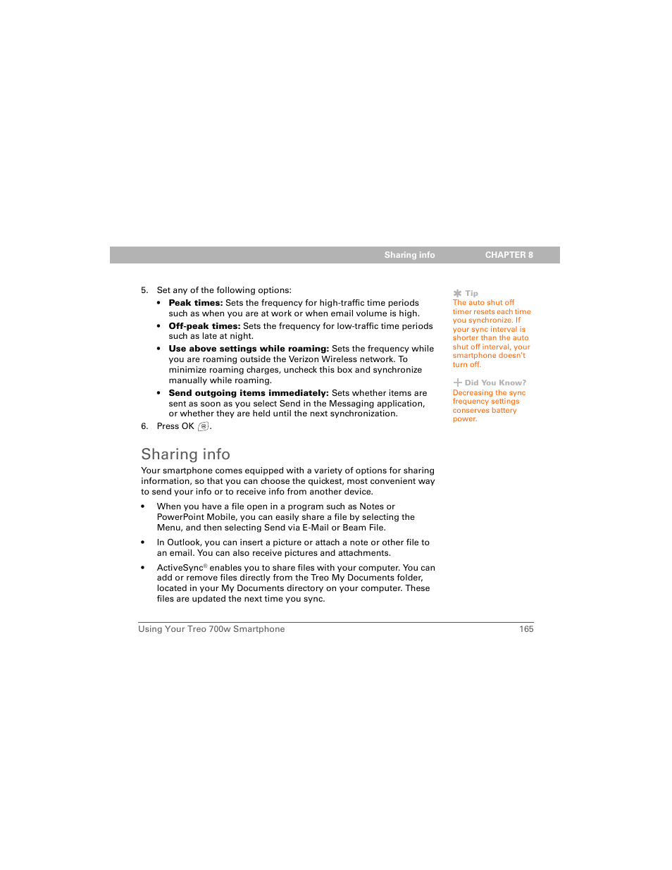 Sharing info | Palm 700w User Manual | Page 173 / 290
