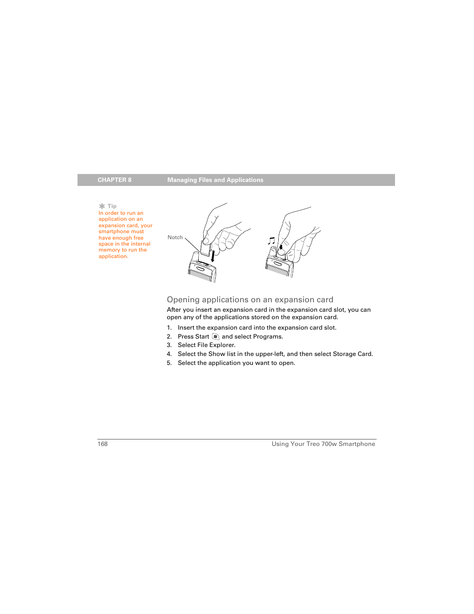 Opening applications on an expansion card | Palm 700w User Manual | Page 176 / 290
