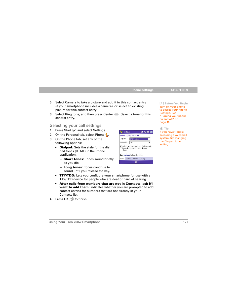 Selecting your call settings | Palm 700w User Manual | Page 185 / 290