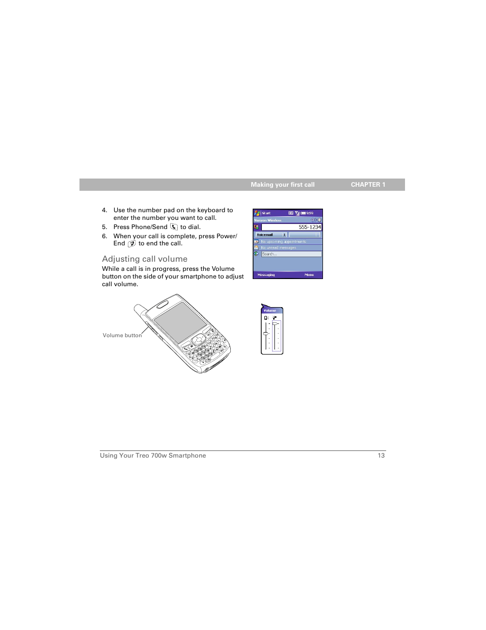 Adjusting call volume | Palm 700w User Manual | Page 21 / 290