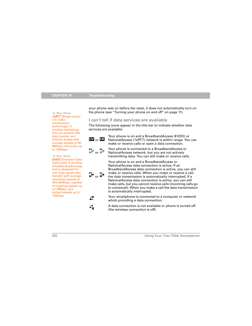 I can’t tell if data services are available | Palm 700w User Manual | Page 228 / 290
