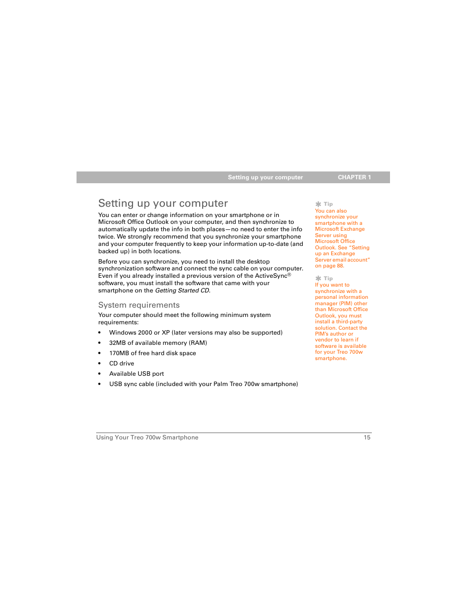 Setting up your computer, System requirements | Palm 700w User Manual | Page 23 / 290