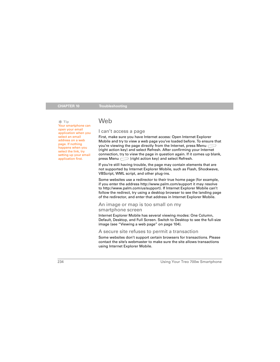 A secure site refuses to permit a transaction | Palm 700w User Manual | Page 242 / 290
