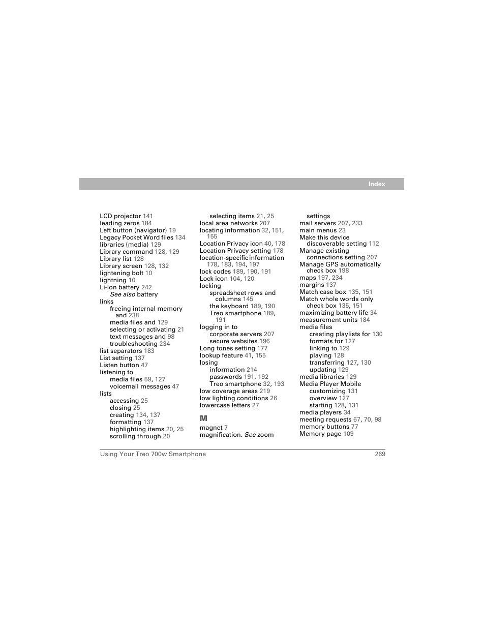 Palm 700w User Manual | Page 277 / 290