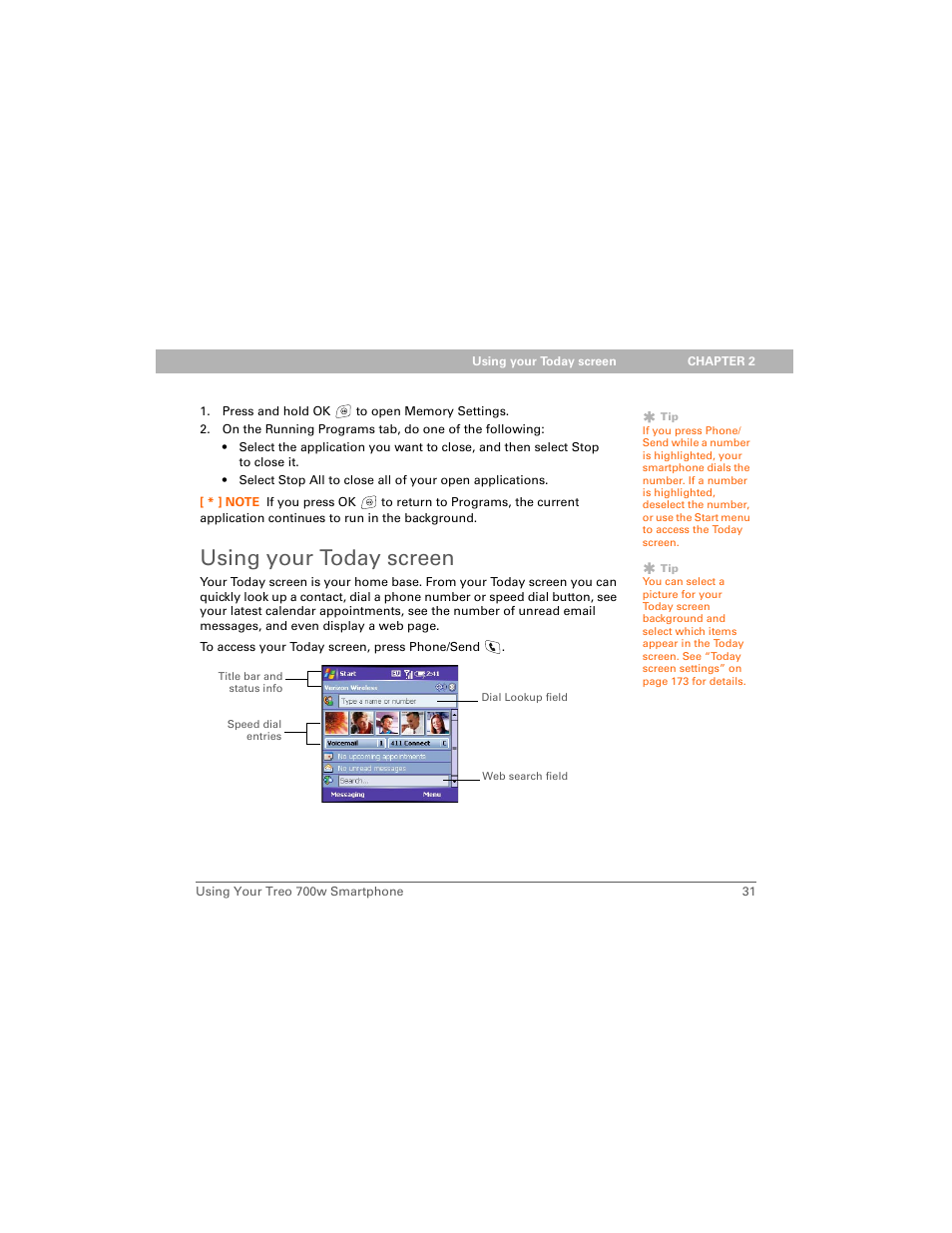 Using your today screen | Palm 700w User Manual | Page 39 / 290