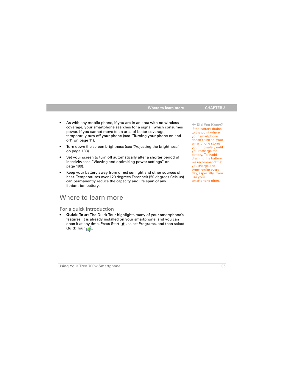 Where to learn more, For a quick introduction | Palm 700w User Manual | Page 43 / 290