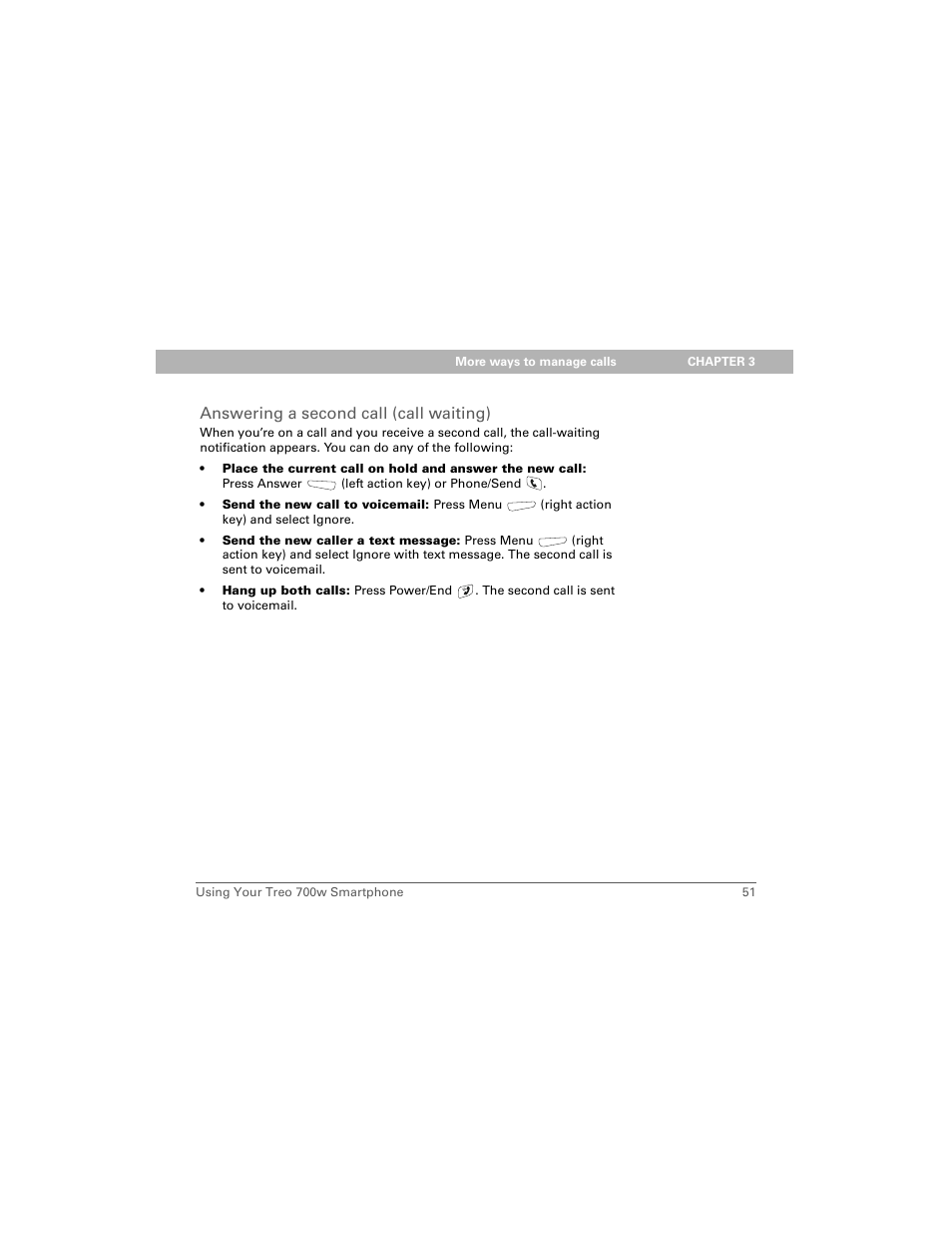 Answering a second call (call waiting) | Palm 700w User Manual | Page 59 / 290