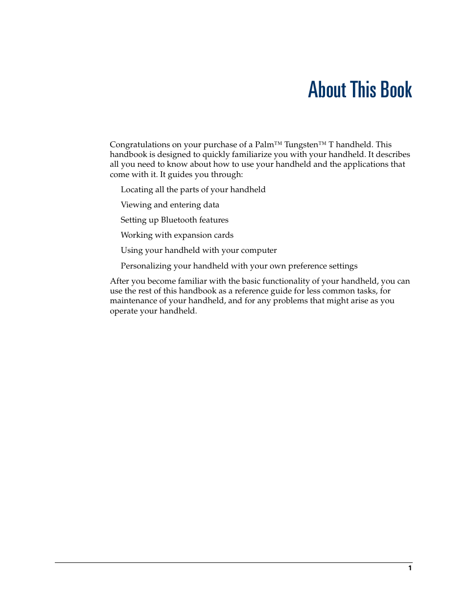 About this book | Palm Tungsten T Handhelds User Manual | Page 11 / 290