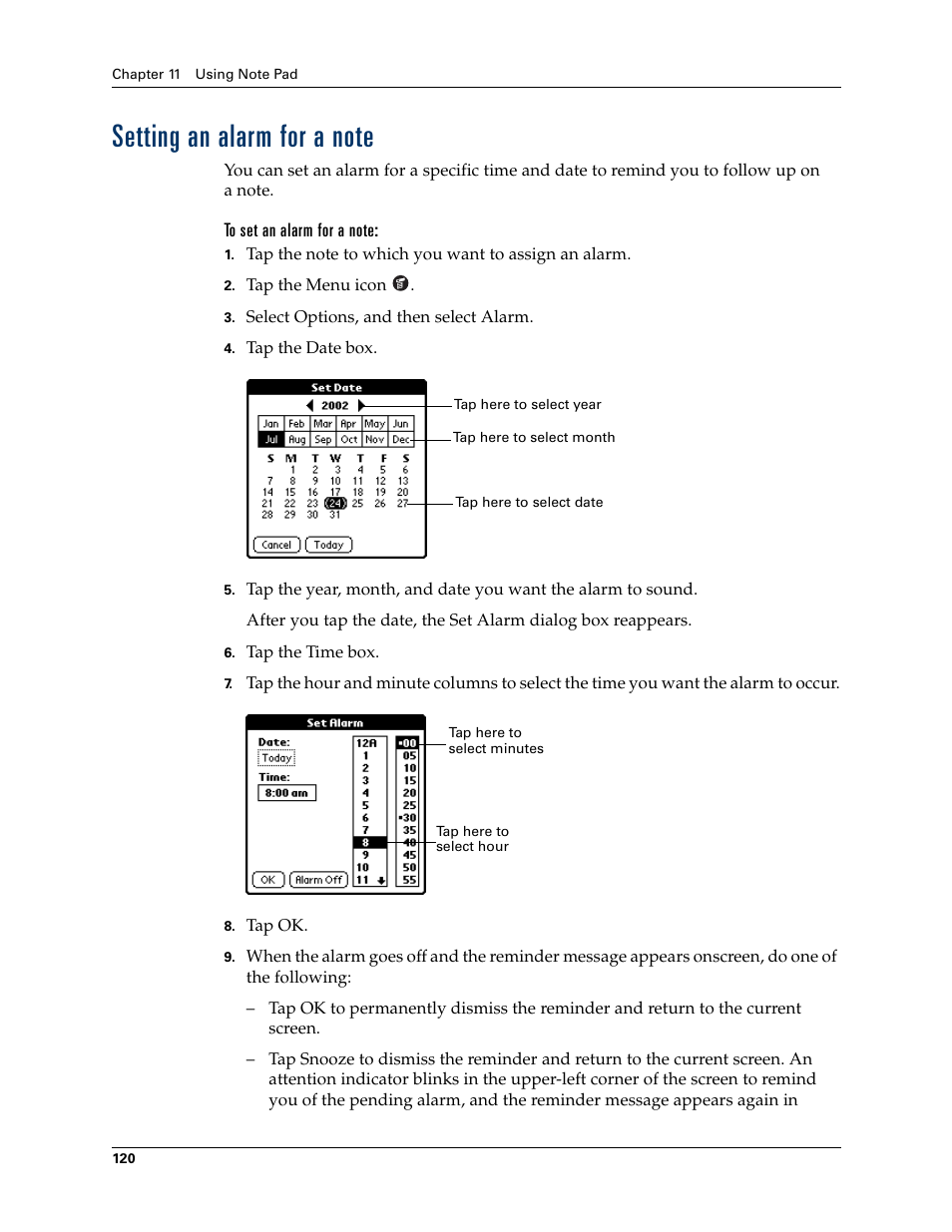 Setting an alarm for a note, To set an alarm for a note | Palm Tungsten T Handhelds User Manual | Page 130 / 290