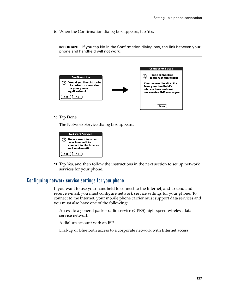 Configuring network service, Settings for your phone | Palm Tungsten T Handhelds User Manual | Page 137 / 290