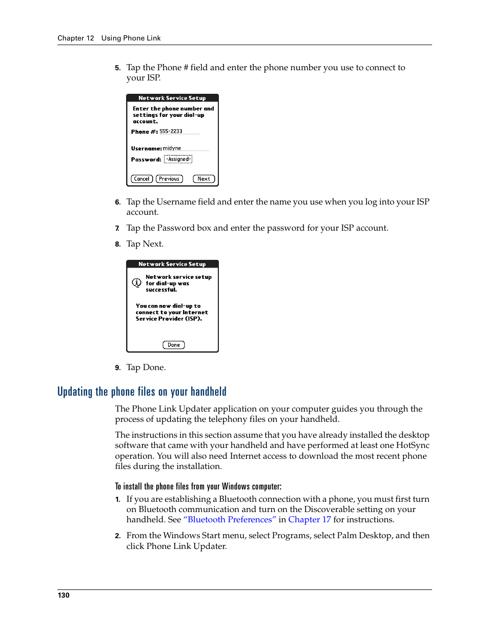 Updating the phone files on your handheld, Updating the phone files on your, Handheld | Palm Tungsten T Handhelds User Manual | Page 140 / 290