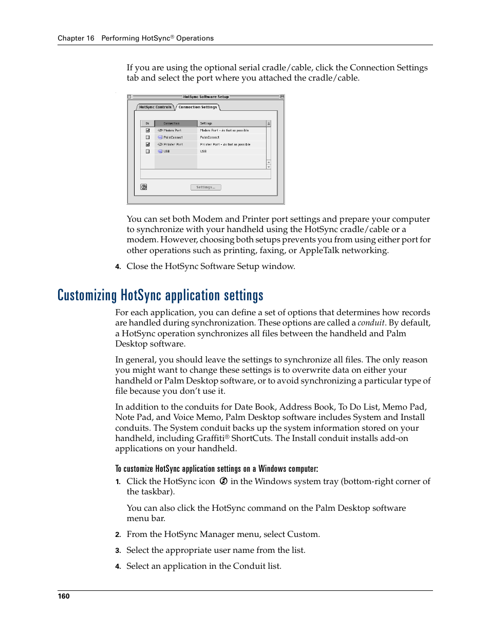 Customizing hotsync application settings | Palm Tungsten T Handhelds User Manual | Page 170 / 290