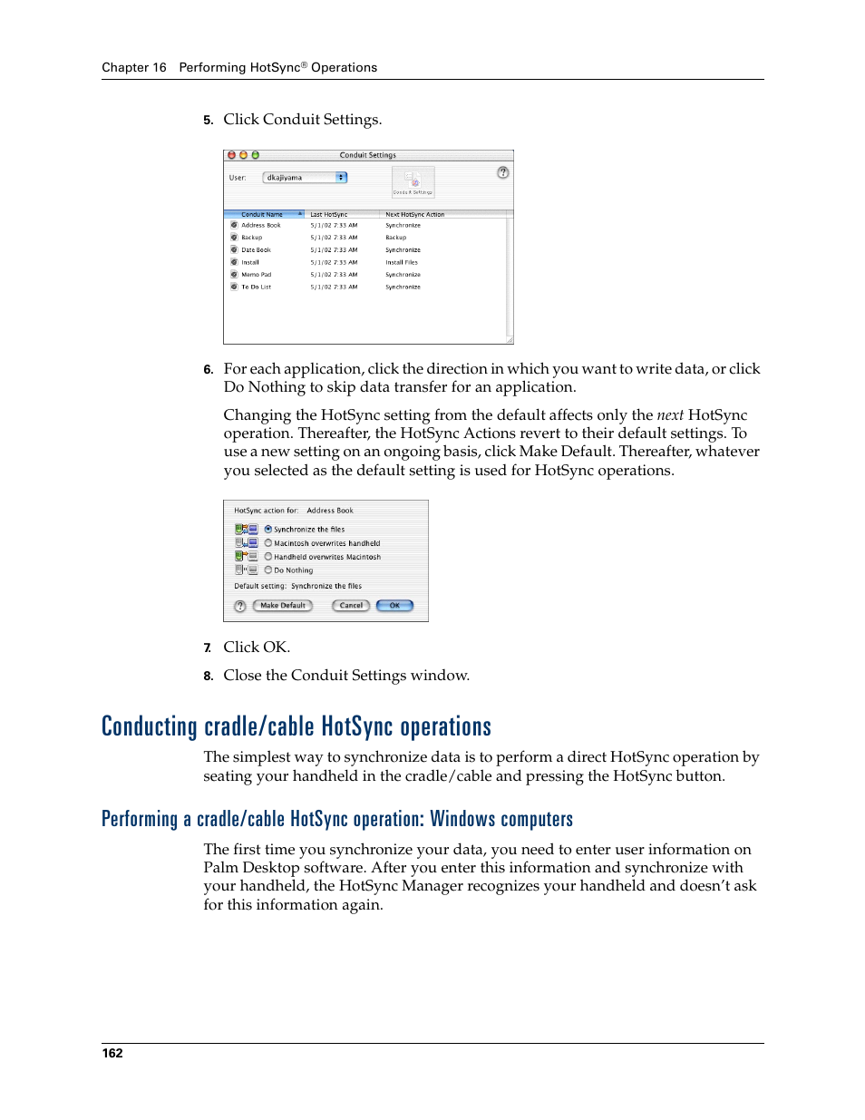Conducting cradle/cable hotsync operations, Chapter 16 | Palm Tungsten T Handhelds User Manual | Page 172 / 290