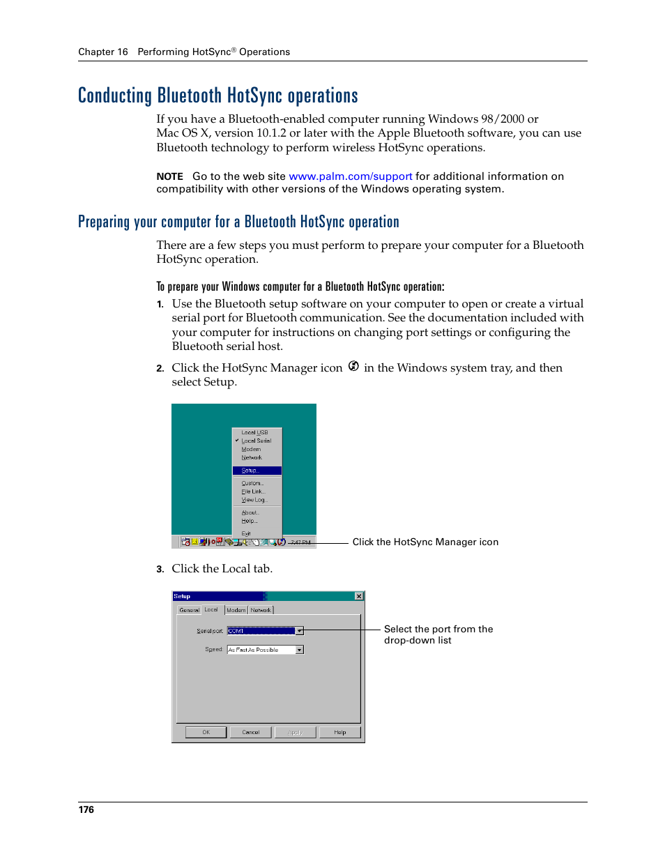 Conducting bluetooth hotsync operations, Tion. see, Chapter 16 | Palm Tungsten T Handhelds User Manual | Page 186 / 290