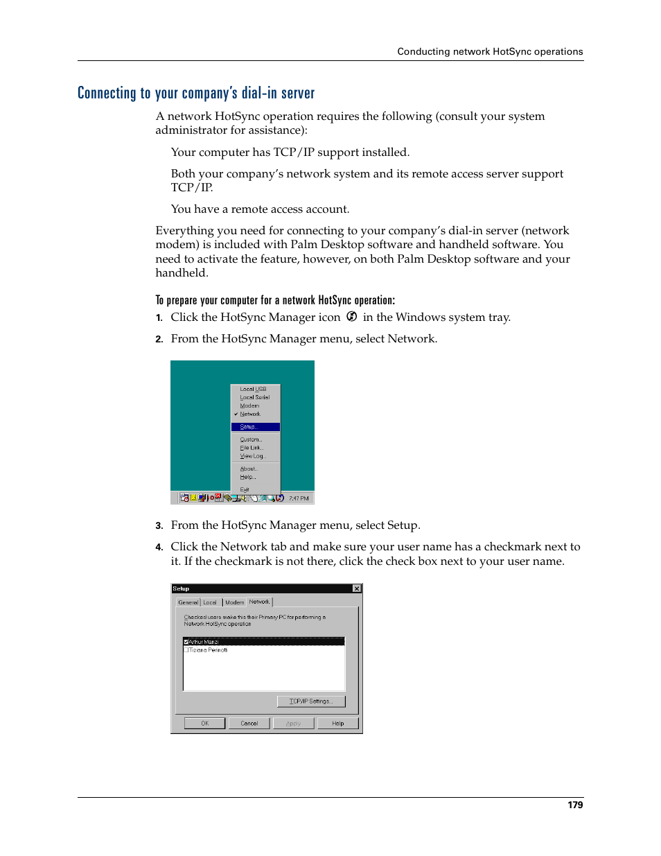 Connecting to your company’s dial-in server | Palm Tungsten T Handhelds User Manual | Page 189 / 290