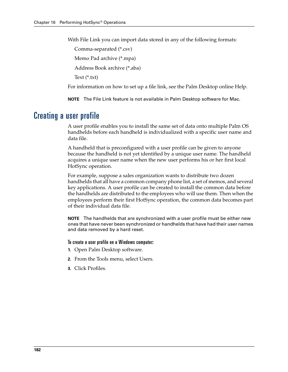 Creating a user profile, To create a user profile on a windows computer | Palm Tungsten T Handhelds User Manual | Page 192 / 290