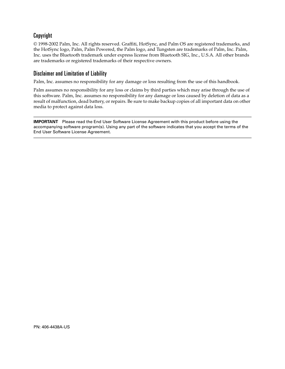 Copyright, Disclaimer and limitation of liability | Palm Tungsten T Handhelds User Manual | Page 2 / 290