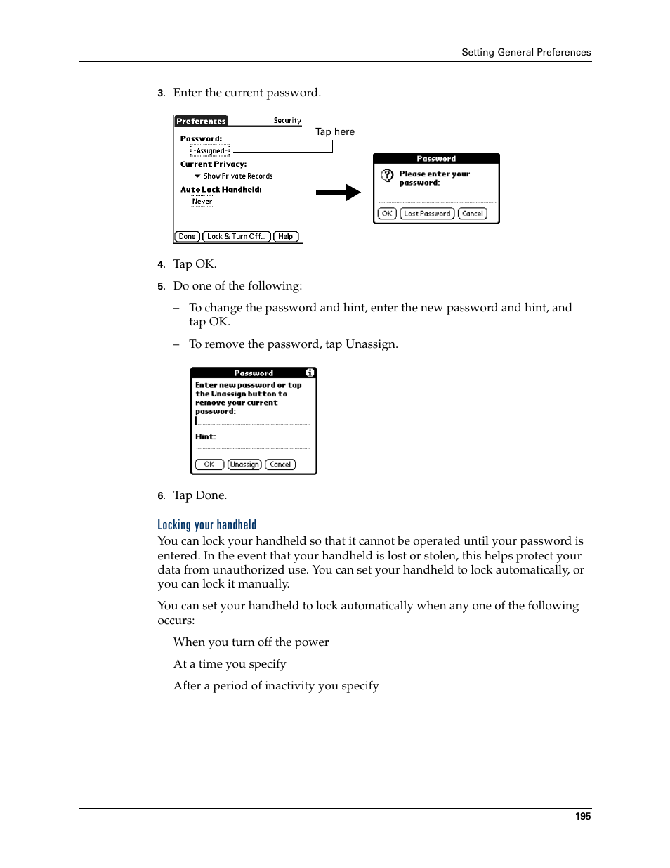 Locking your handheld | Palm Tungsten T Handhelds User Manual | Page 205 / 290