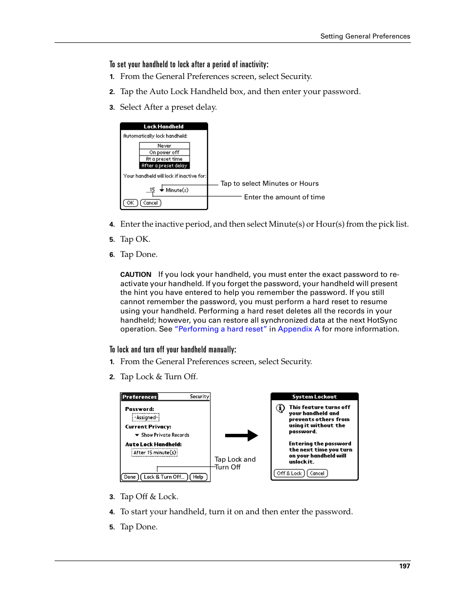 To lock and turn off your handheld manually | Palm Tungsten T Handhelds User Manual | Page 207 / 290