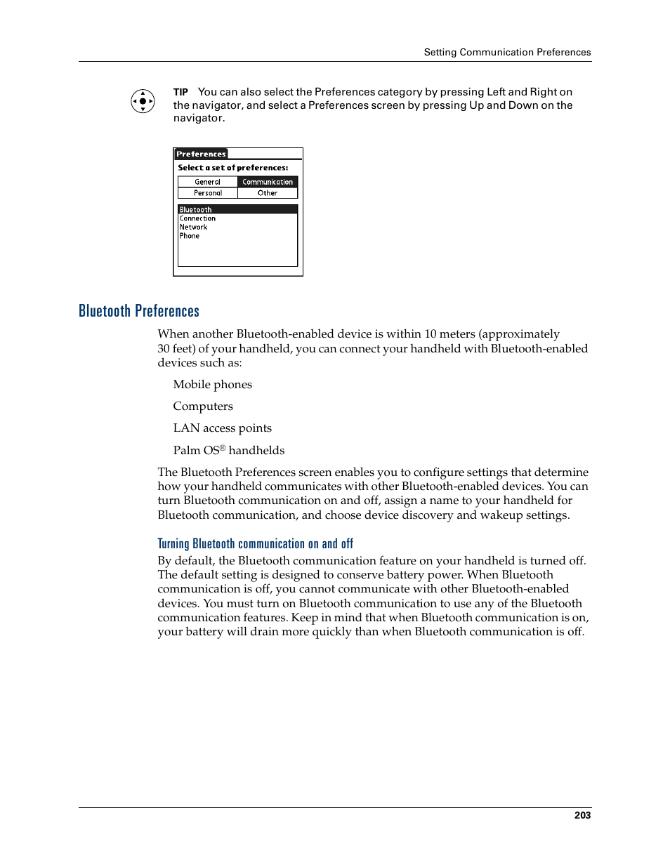 Bluetooth preferences, Turning bluetooth communication on and off, Een. see | Chapter 17, E. see | Palm Tungsten T Handhelds User Manual | Page 213 / 290