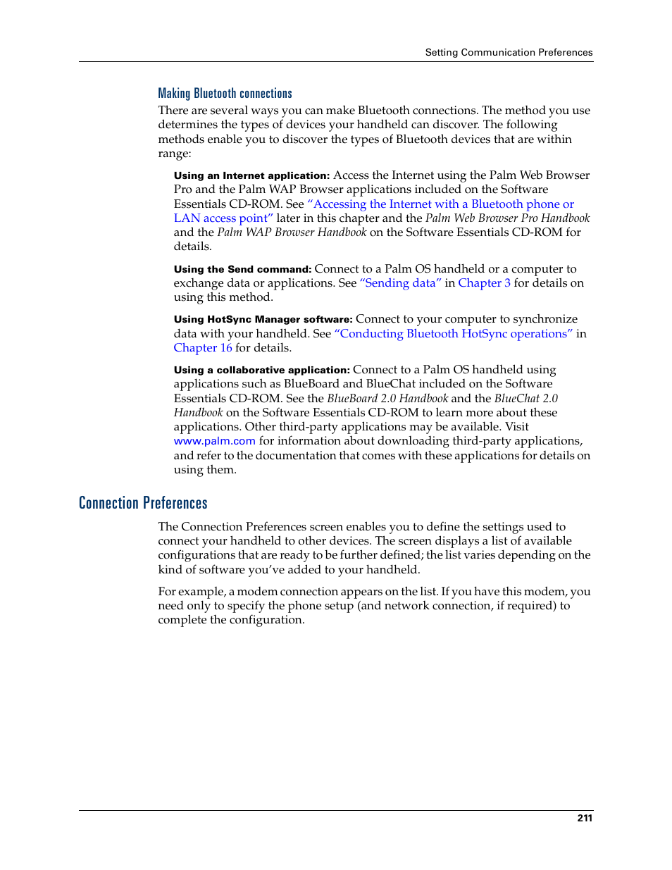 Making bluetooth connections, Connection preferences, Chapter 17 | Palm Tungsten T Handhelds User Manual | Page 221 / 290