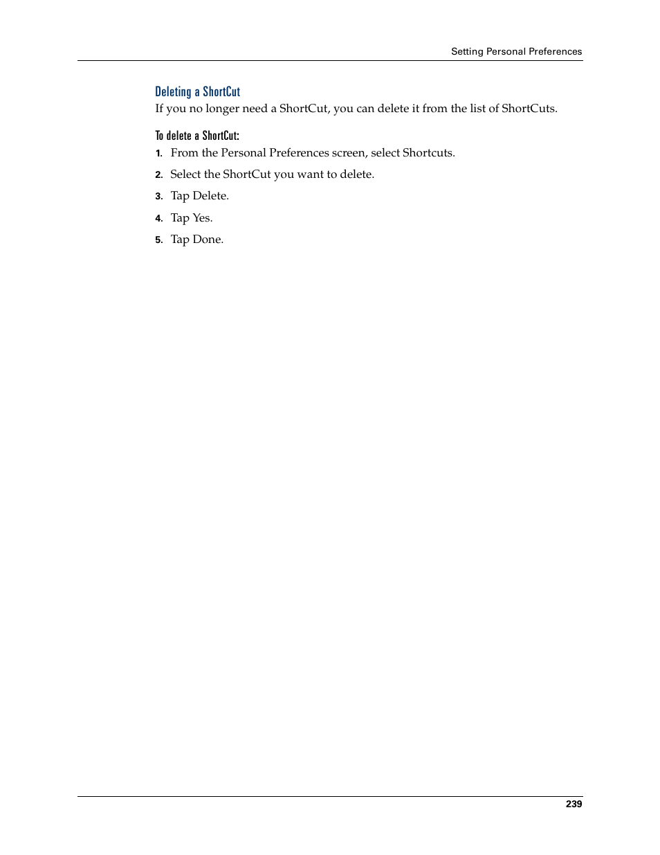 Deleting a shortcut, To delete a shortcut | Palm Tungsten T Handhelds User Manual | Page 249 / 290