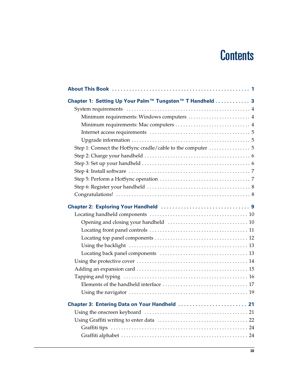 Palm Tungsten T Handhelds User Manual | Page 3 / 290