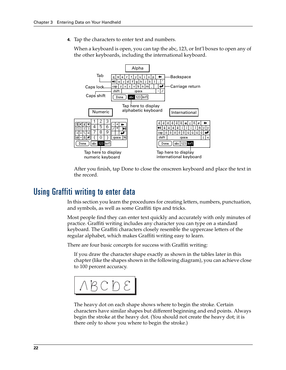 Using graffiti writing to enter data, Chapter 3 | Palm Tungsten T Handhelds User Manual | Page 32 / 290