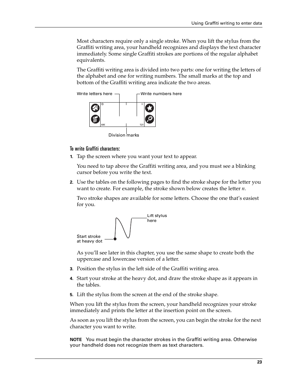 To write graffiti characters | Palm Tungsten T Handhelds User Manual | Page 33 / 290