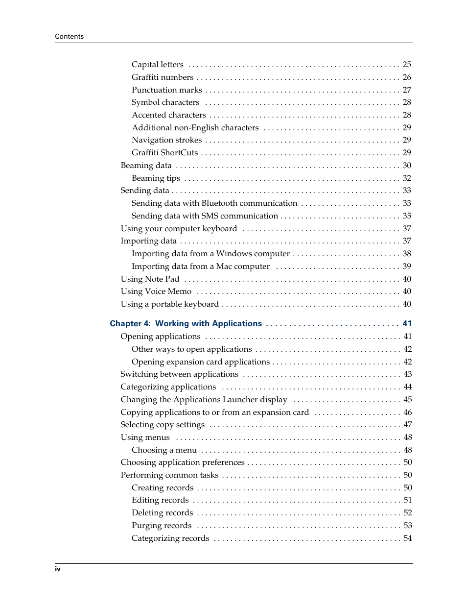 Palm Tungsten T Handhelds User Manual | Page 4 / 290