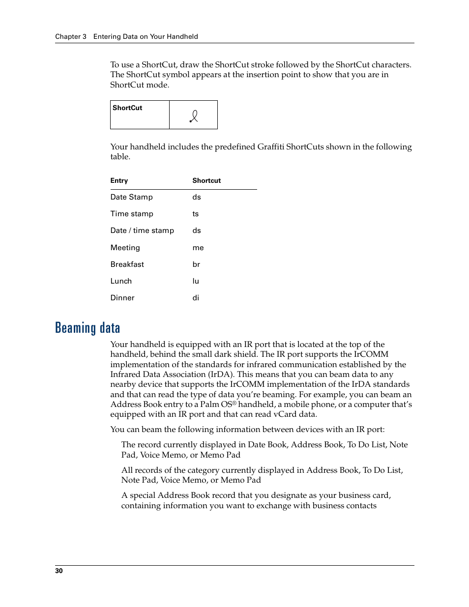 Beaming data, Operations. see, Chapter 3 | Palm Tungsten T Handhelds User Manual | Page 40 / 290