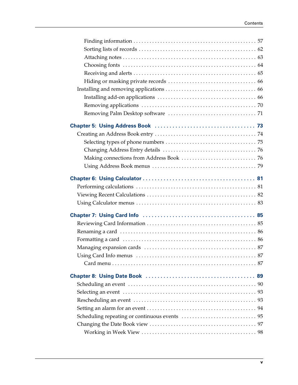 Palm Tungsten T Handhelds User Manual | Page 5 / 290