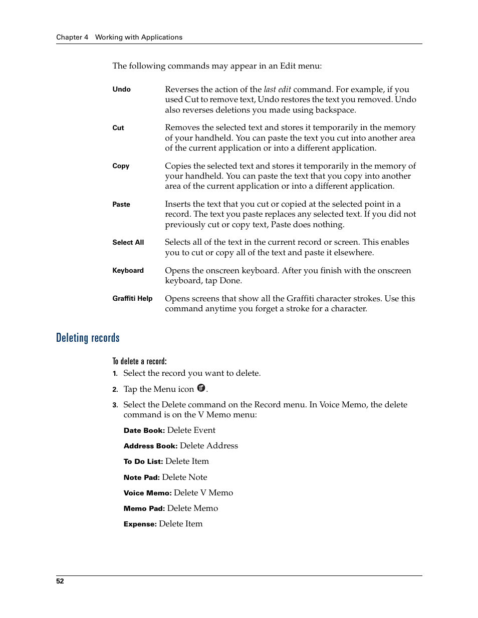 Deleting records, To delete a record | Palm Tungsten T Handhelds User Manual | Page 62 / 290