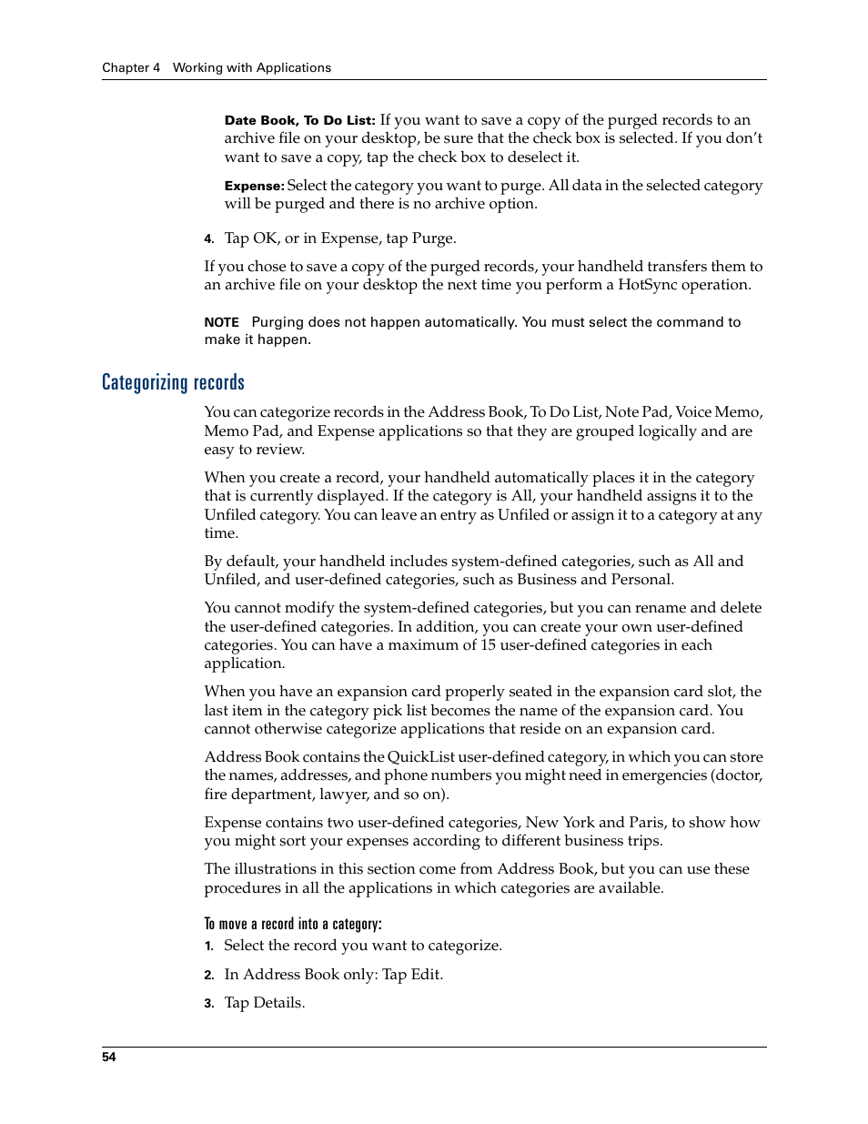 Categorizing records, To move a record into a category | Palm Tungsten T Handhelds User Manual | Page 64 / 290