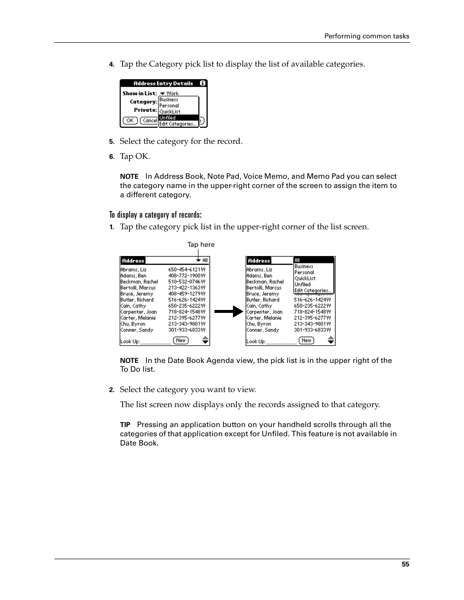 To display a category of records | Palm Tungsten T Handhelds User Manual | Page 65 / 290