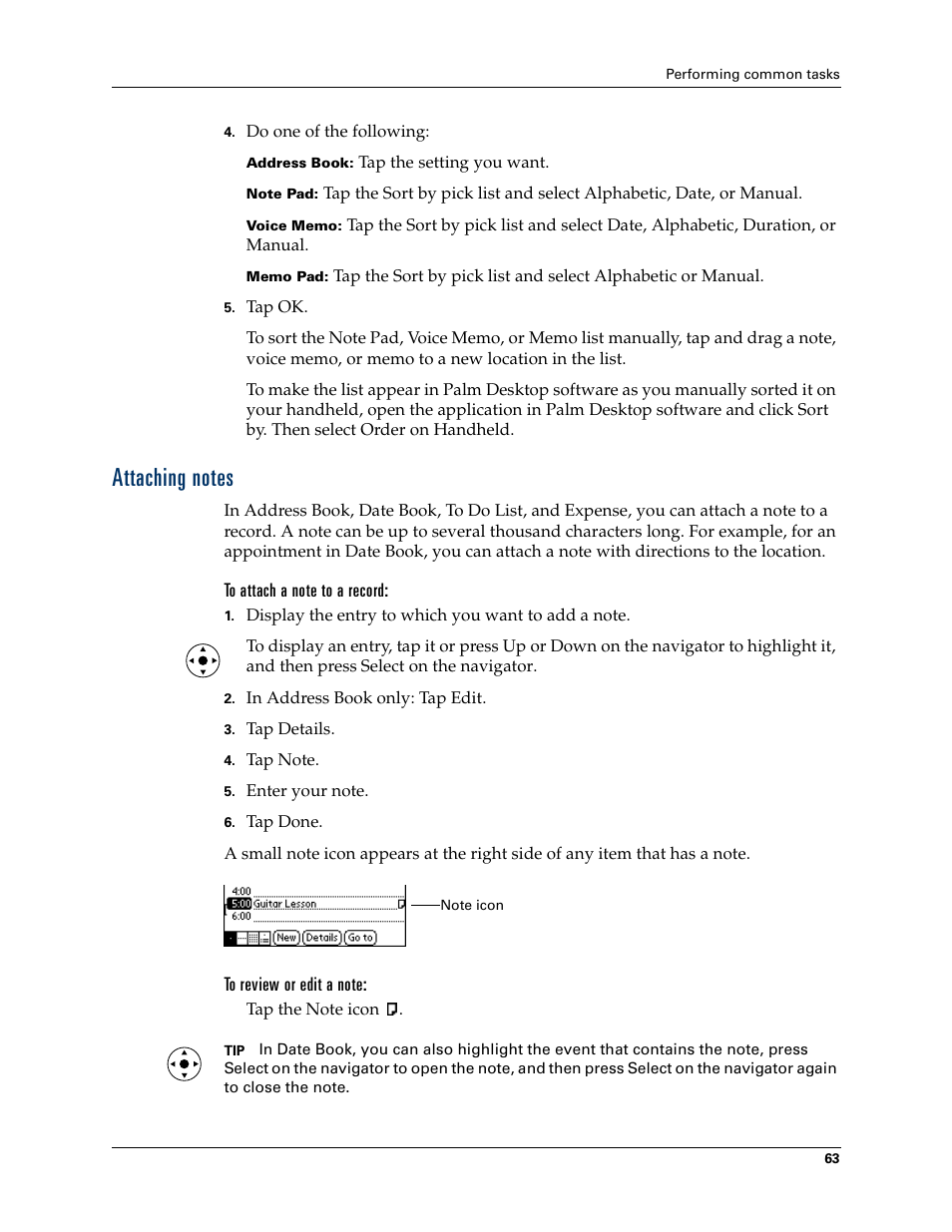 Attaching notes, To attach a note to a record, To review or edit a note | Palm Tungsten T Handhelds User Manual | Page 73 / 290