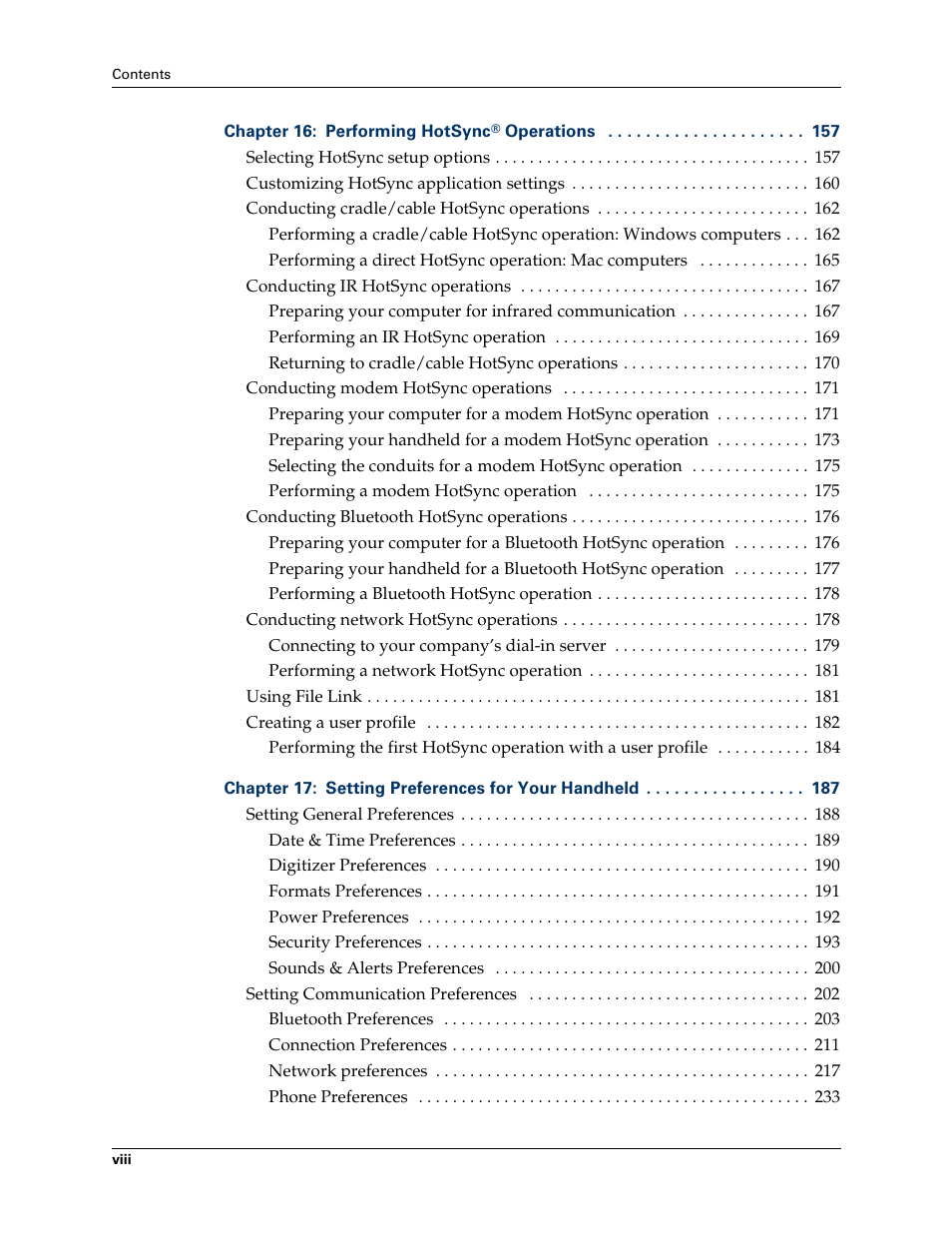 Palm Tungsten T Handhelds User Manual | Page 8 / 290