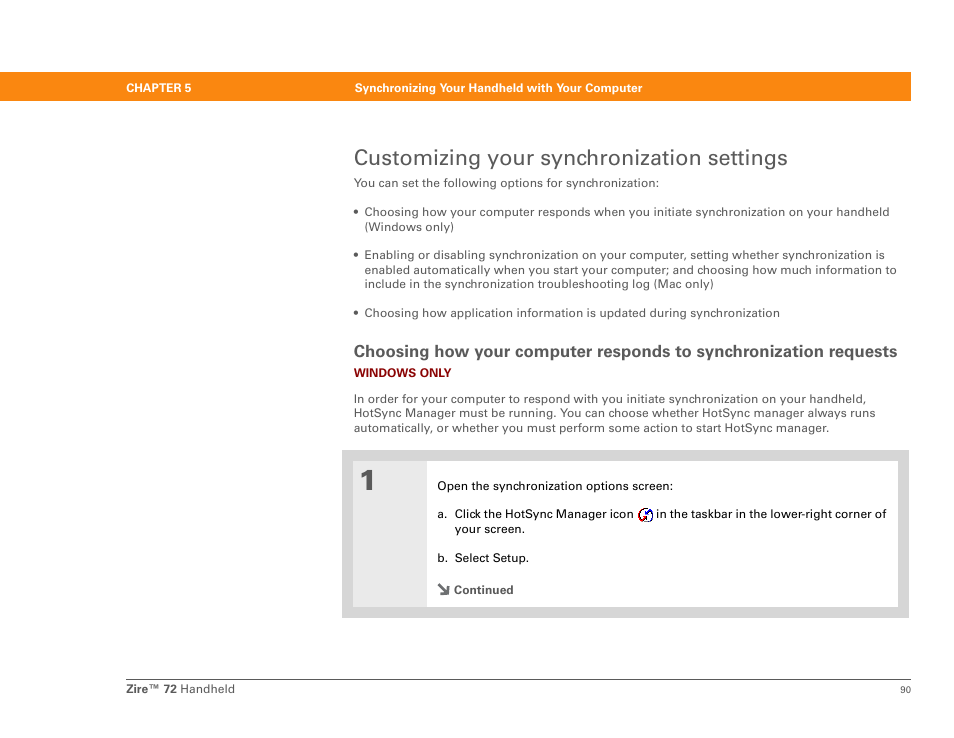 Customizing your synchronization settings | Palm Zire 72 User Manual | Page 112 / 706
