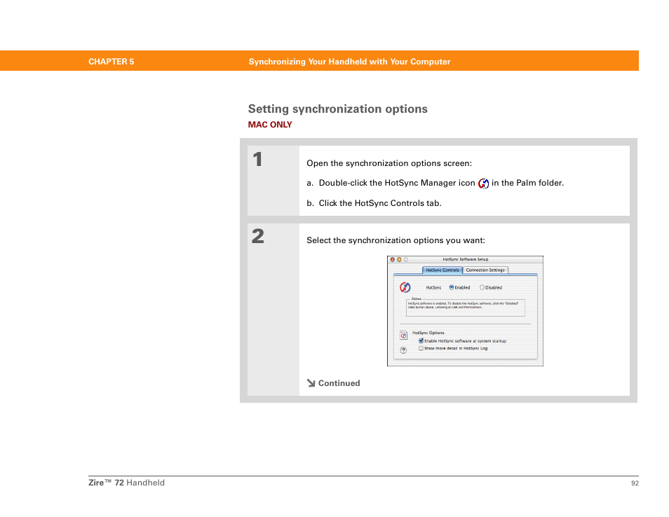 Setting synchronization options | Palm Zire 72 User Manual | Page 114 / 706